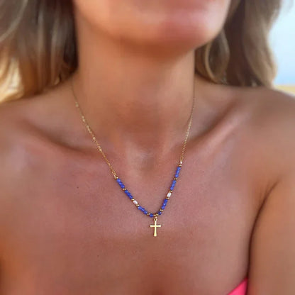 Cymone - Collar de Cruz con Cuentas de Fe